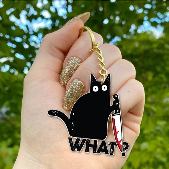 🆕 Women Black Cat Metal Keychain Cute Funny Bag Charm Designed Lovers Scratches - Picture 2 of 5